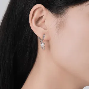 Silver Moon Light Rabbit Pearl Earrings