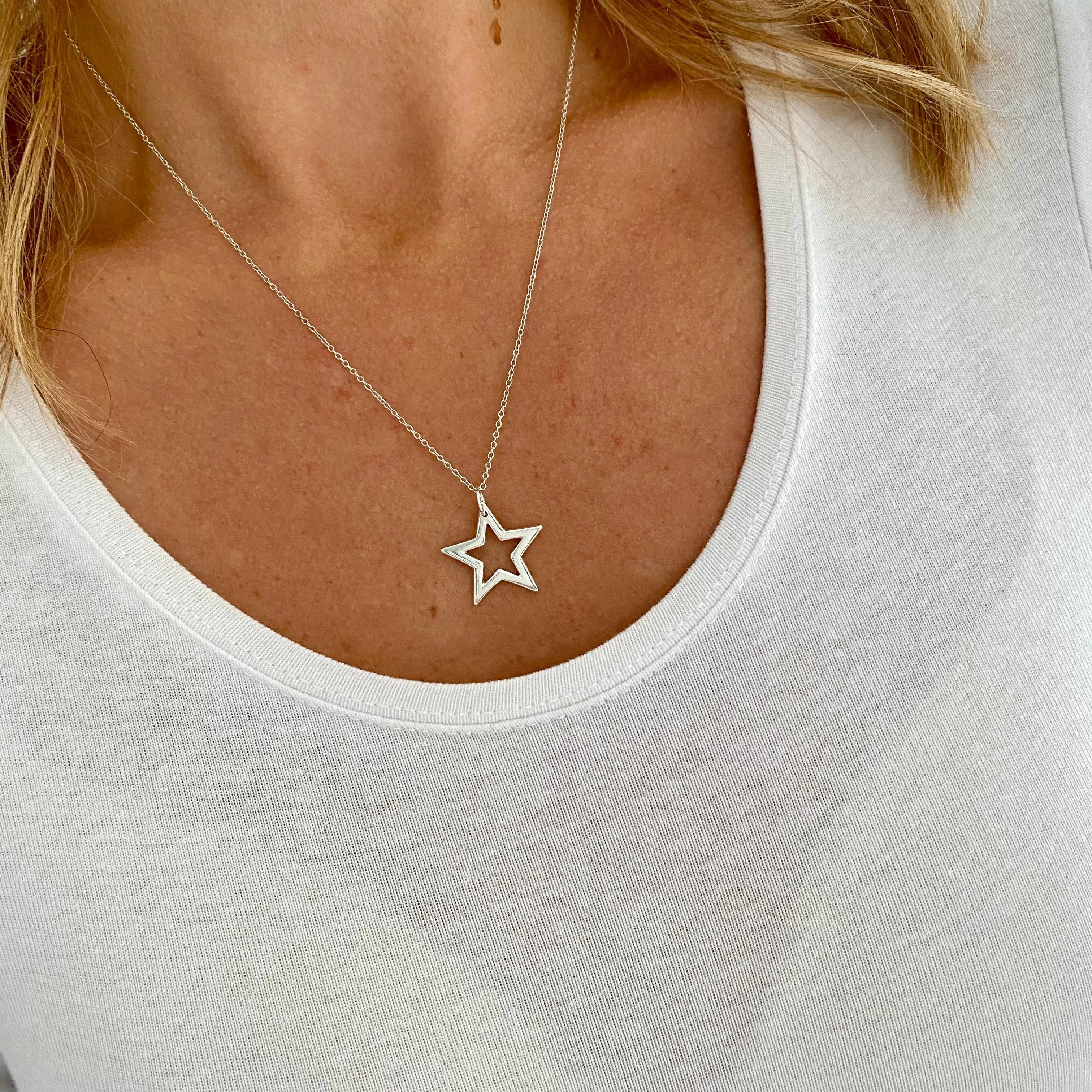 Silver Open Star Necklace