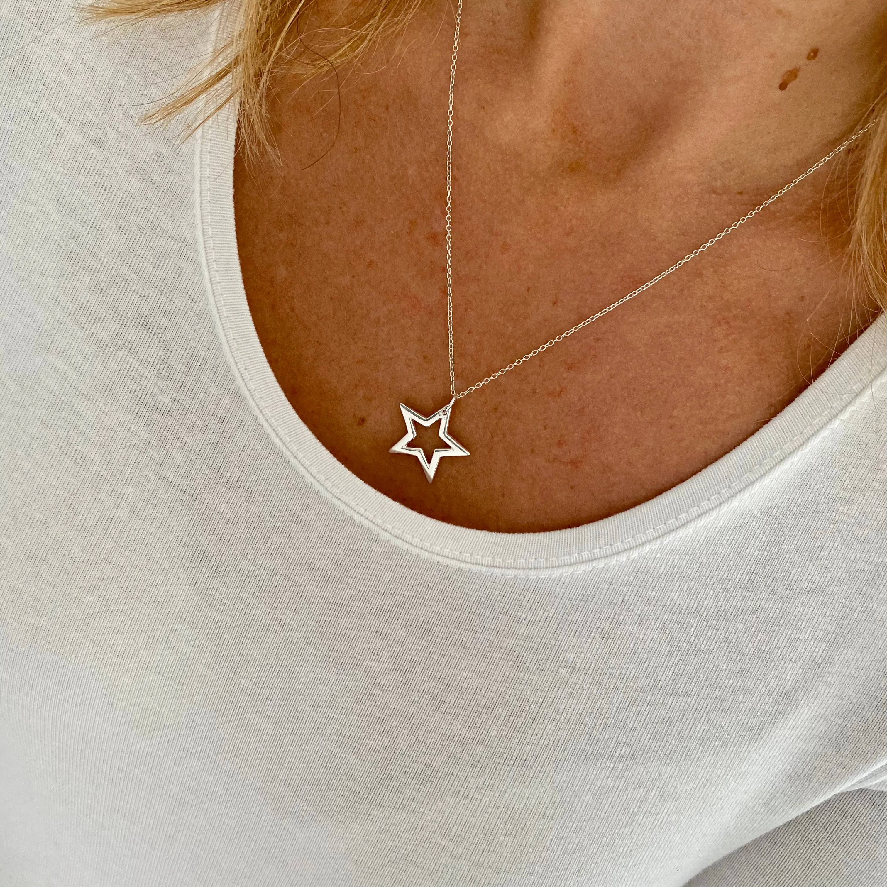 Silver Open Star Necklace