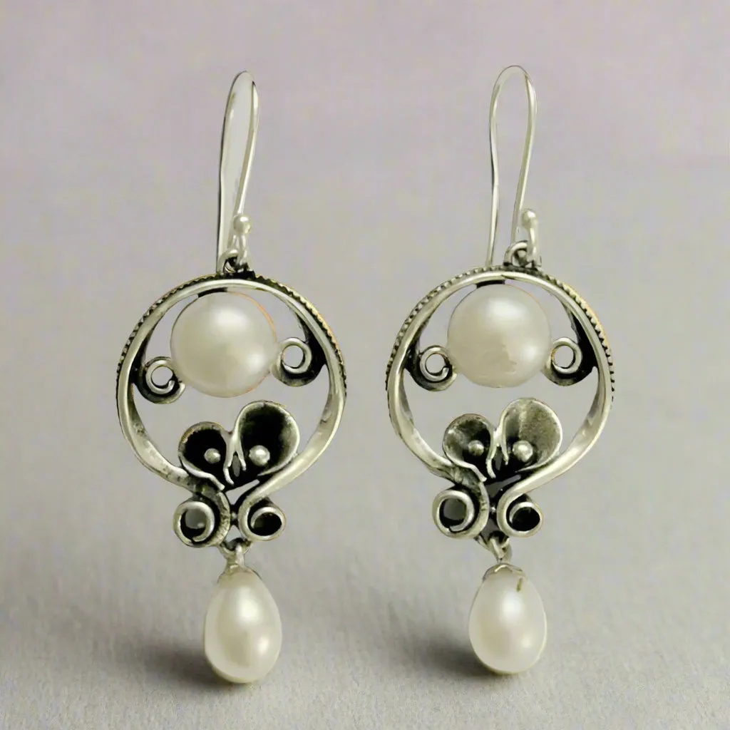 Silver Pearl Dangle Earrings - Suddenly.