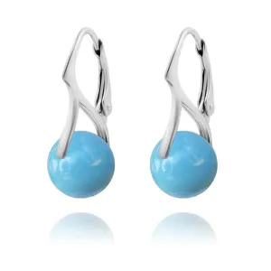 Silver Pearl  Turquoise Earrings with Swarovski Crystal