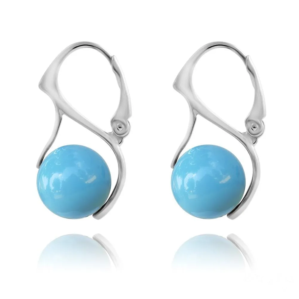 Silver Pearl  Turquoise Earrings with Swarovski Crystal