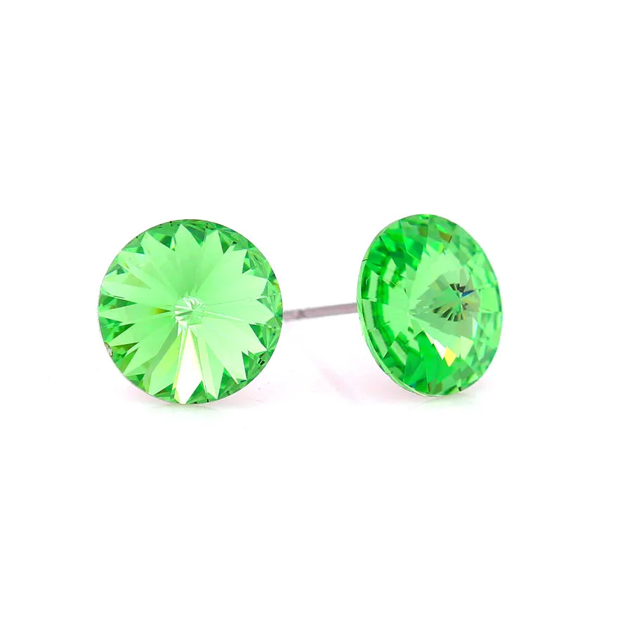 SILVER  PERIDOT ROUND CRYSTAL EARRINGS  #ME-47SS-03 (OA3)