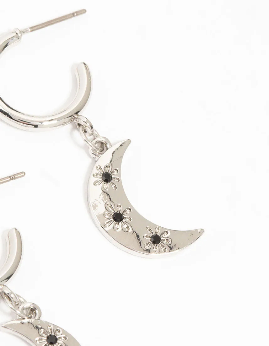 Silver Plated Heart, Moon & Star Hoop Earrings 3-Pack