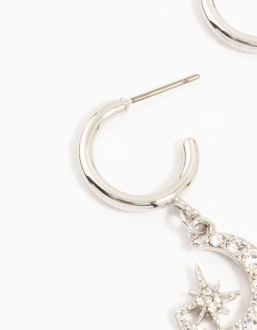 Silver Plated Heart, Moon & Star Hoop Earrings 3-Pack