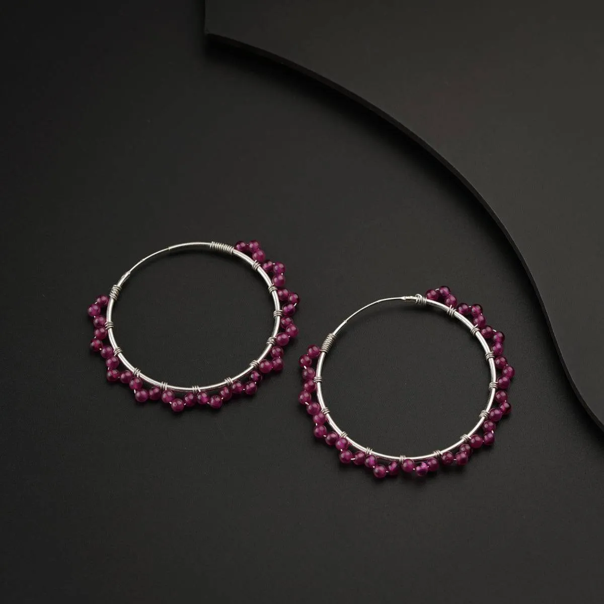 Silver Ruby Hoops Earring
