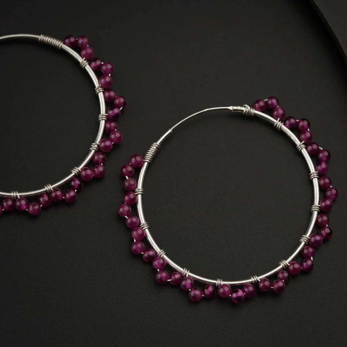 Silver Ruby Hoops Earring
