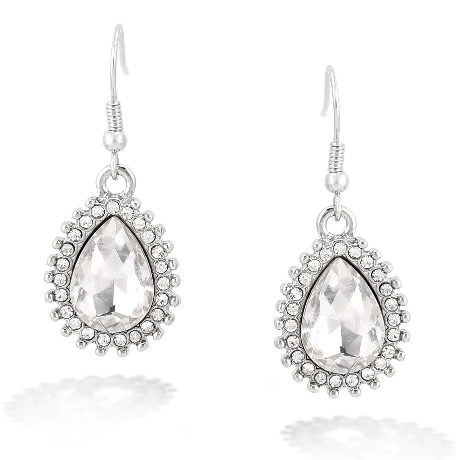 SILVER TEARDROP CRYSAL   EARRINGS #ADX6800101 (SHB6)