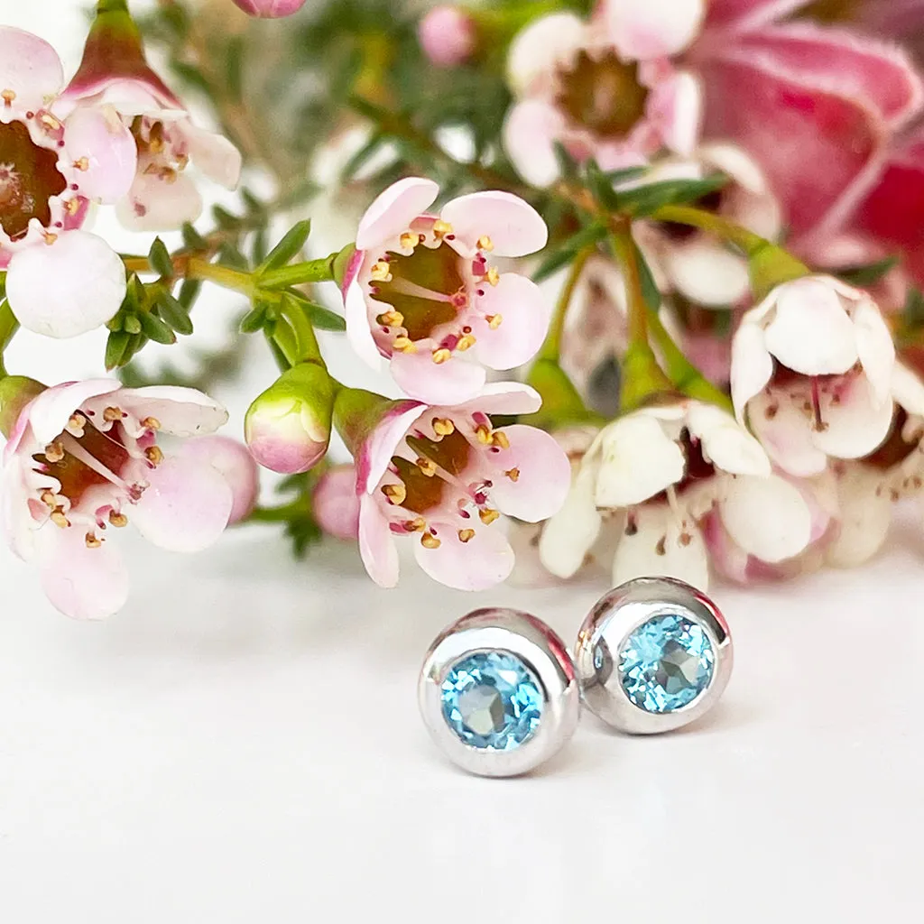 Silver Tube Set Blue Topaz Earrings
