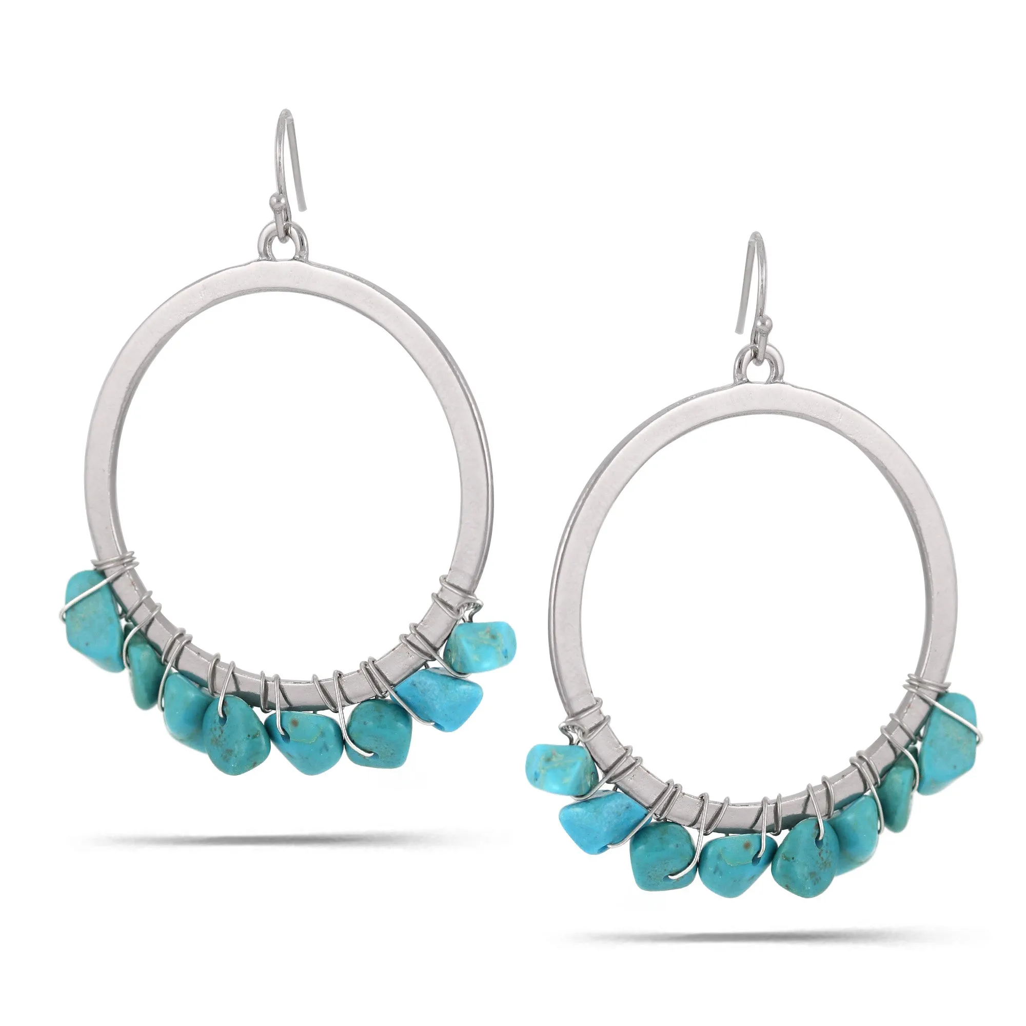 SILVER TURQUOISE CRYSTAL ROUND DROP EARRINGS #ADX6800335 (SHB5)