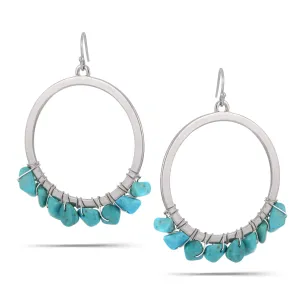 SILVER TURQUOISE CRYSTAL ROUND DROP EARRINGS #ADX6800335 (SHB5)