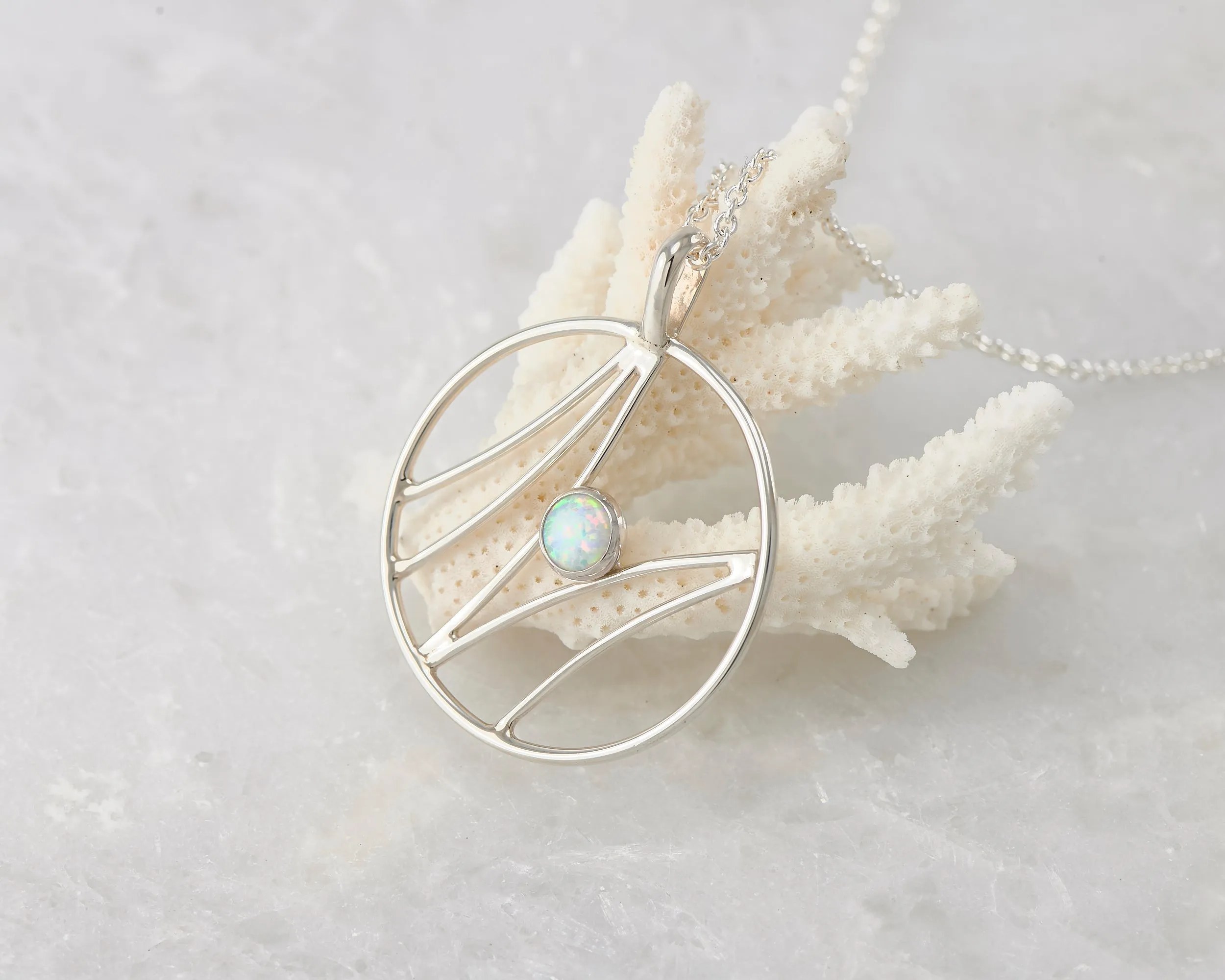 Silver Wave Opal Necklace