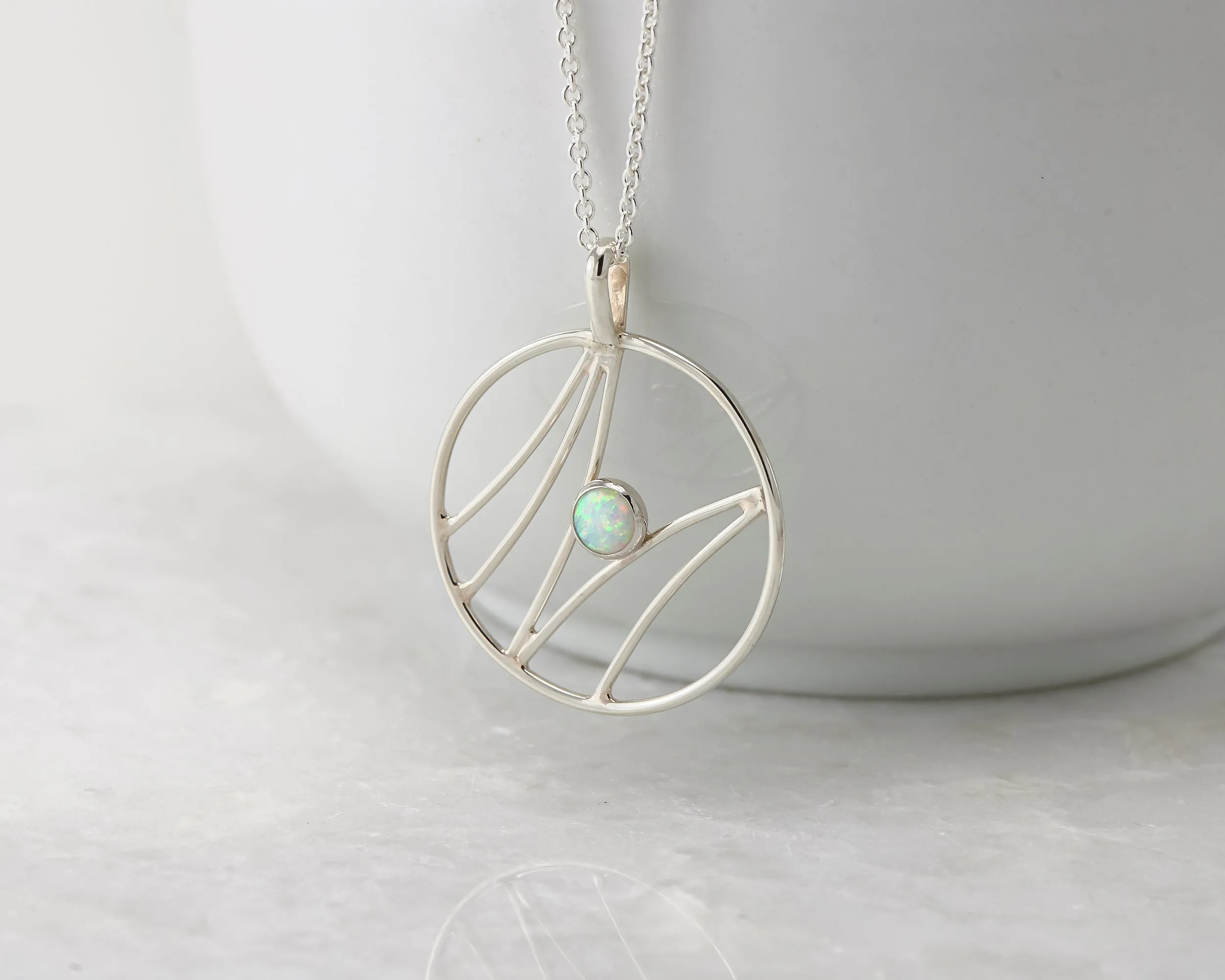 Silver Wave Opal Necklace