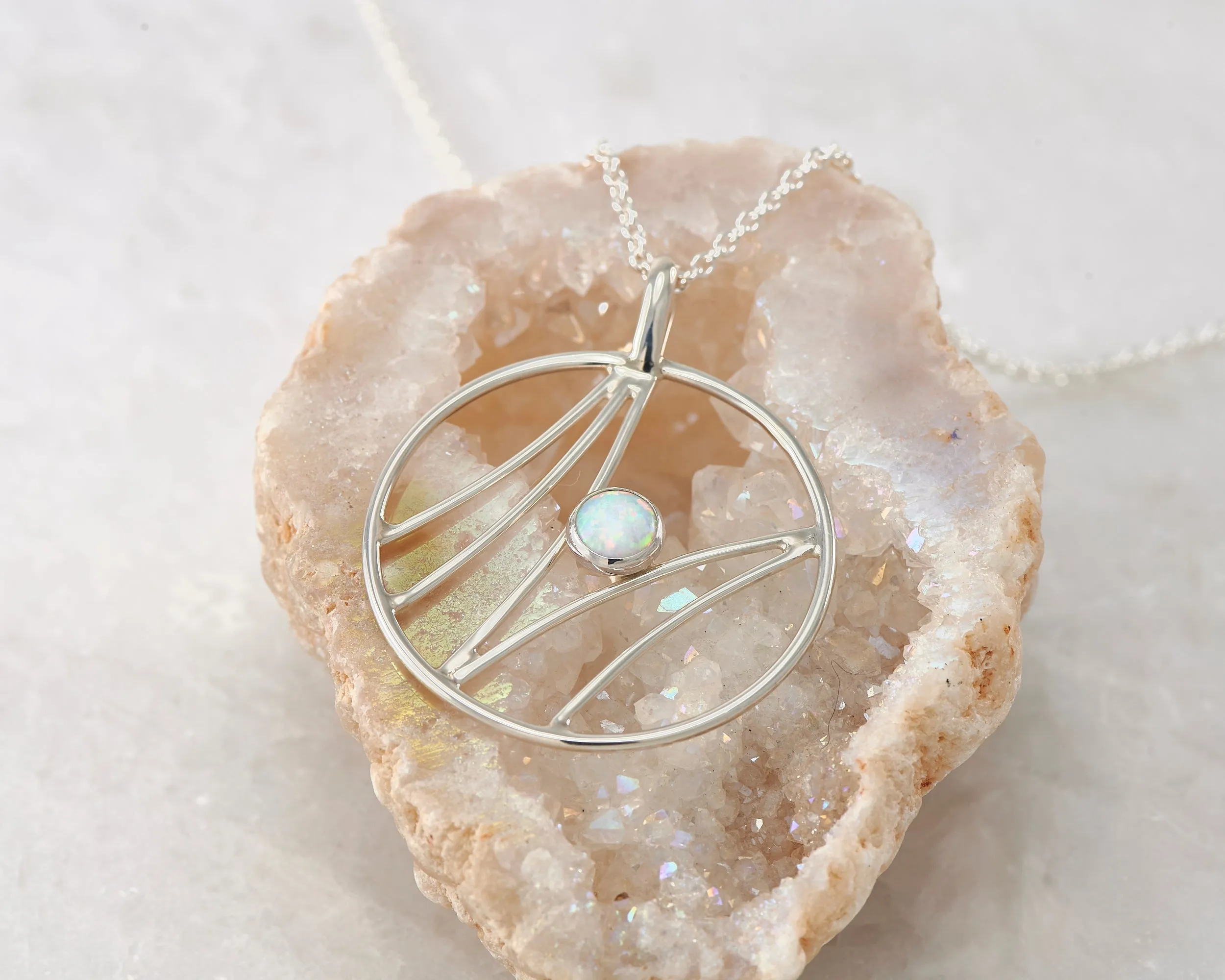Silver Wave Opal Necklace