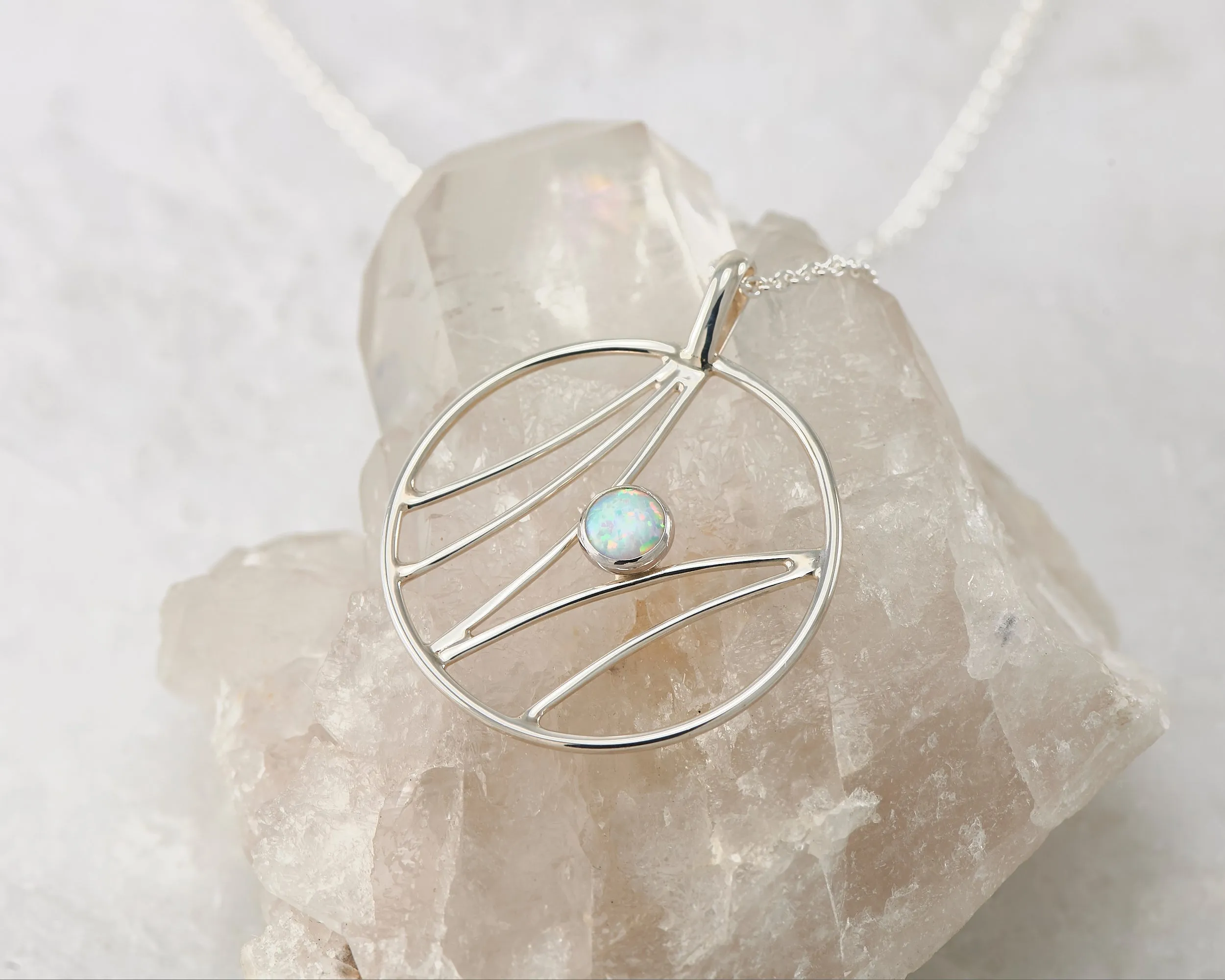 Silver Wave Opal Necklace