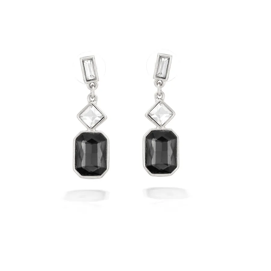 SILVER WHITE CRYSTAL AND BLACK EARRINGS  #FW1203042 (HG2)