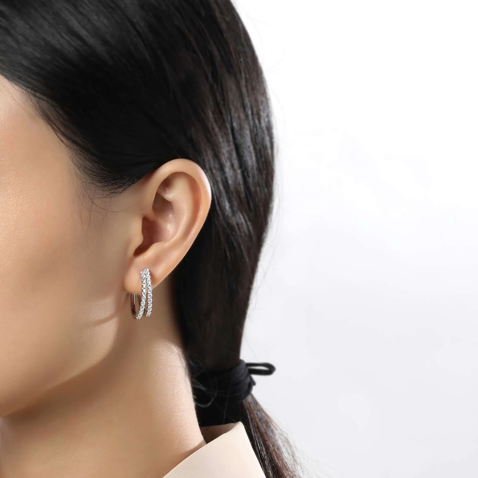 Simulated Diamond Double Hoop Earrings in Sterling Silver