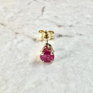 Single 14 Karat Yellow Gold Natural Ruby Stud Earring