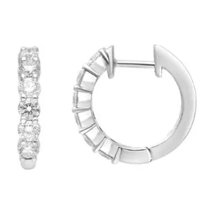 Single Row Hoop Earrings with 1.00ct of Laboratory Grown Diamonds in Sterling Silver and Platinum