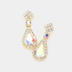 Small AB Teardrop Rhinestone Accented Dangle Earrings on Gold | Earrings for Little Girls|  585550