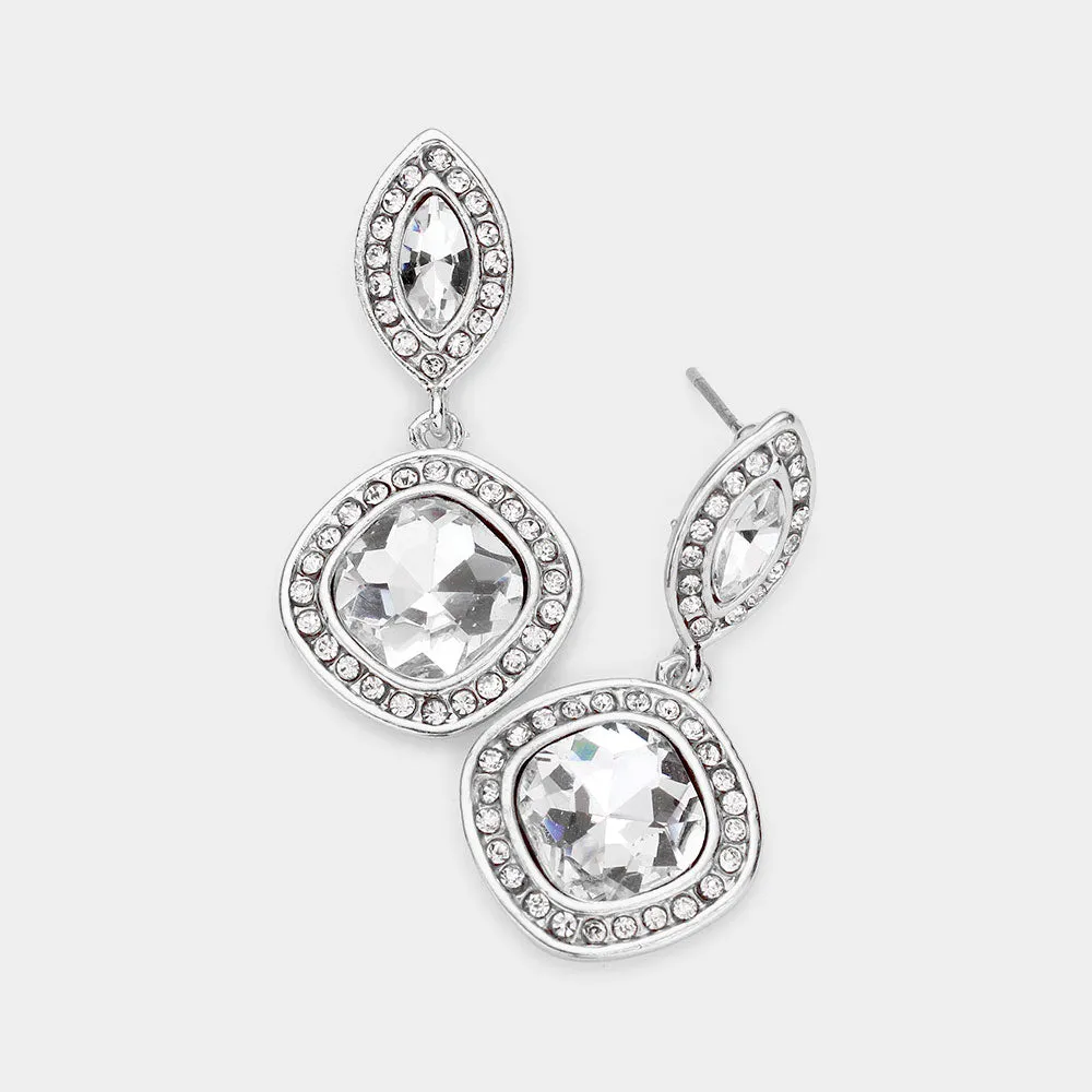 Small Clear Dangle Pageant Earrings on Silver | Interview Earrings | 525336