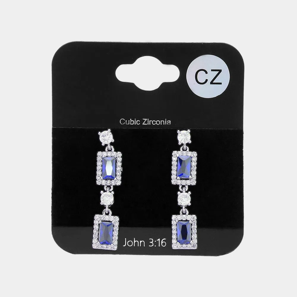 Small CZ Sapphire Stone Cluster Dangle Pageant Earrings   | Earrings for Little Girls |  623021