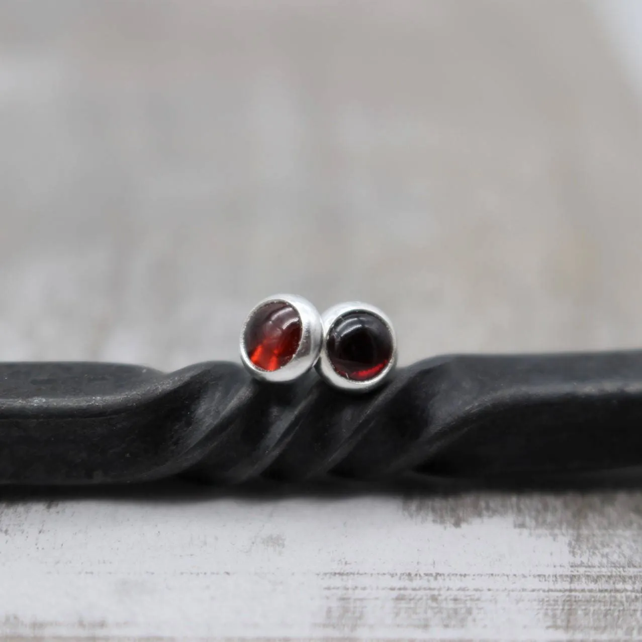 Small Garnet 5mm sterling silver stud earrings