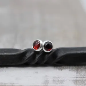 Small Garnet 5mm sterling silver stud earrings