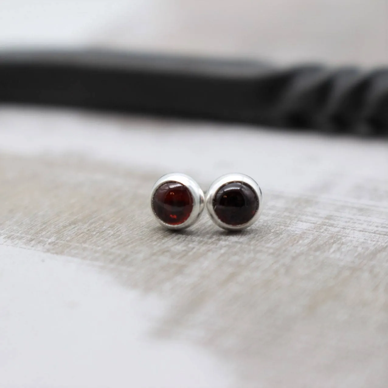 Small Garnet 5mm sterling silver stud earrings
