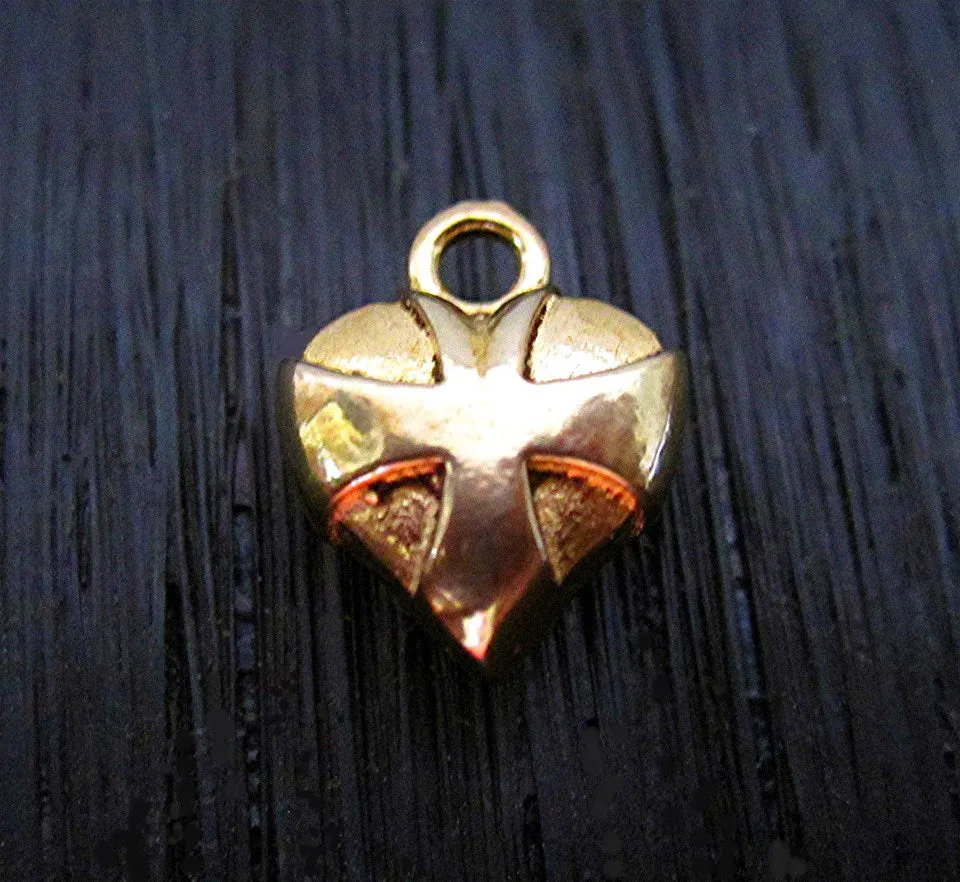 Small Gold Bronze Cross Heart Charm and Pendant (one)