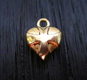 Small Gold Bronze Cross Heart Charm and Pendant (one)