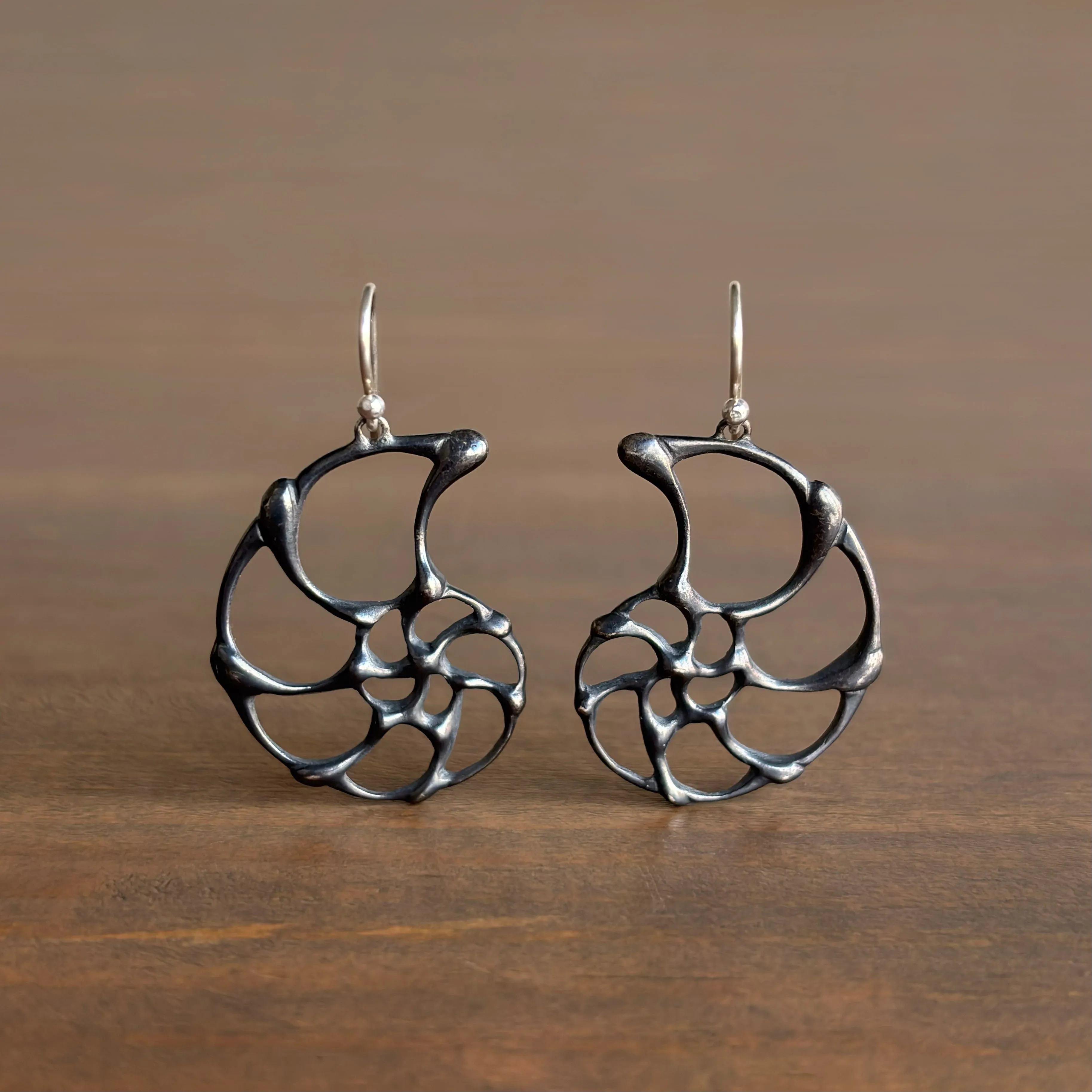 Small Oxidized Silver Ammonite Earrings