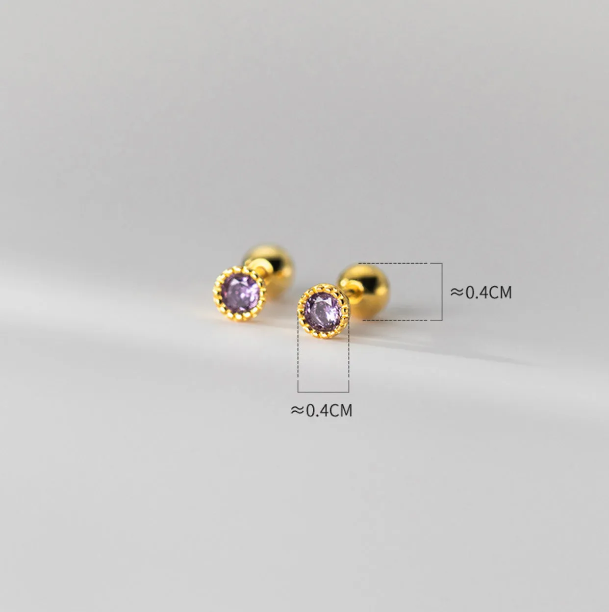 Small Round Green/Purple/White CZ Screw back Studs Earrings - ESB011