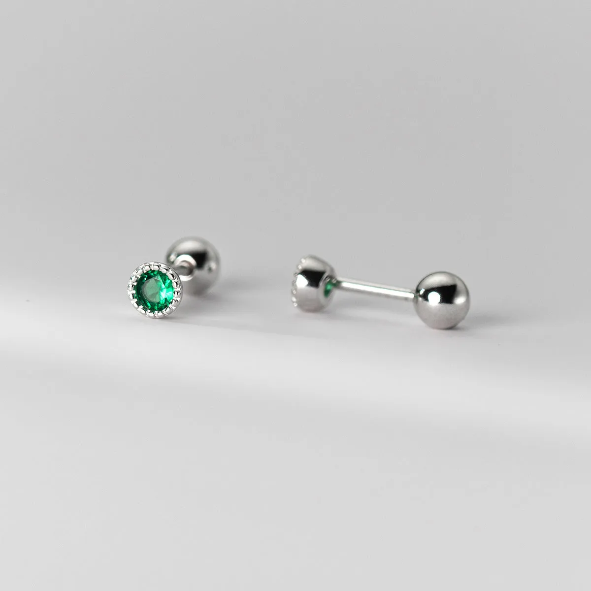 Small Round Green/Purple/White CZ Screw back Studs Earrings - ESB011