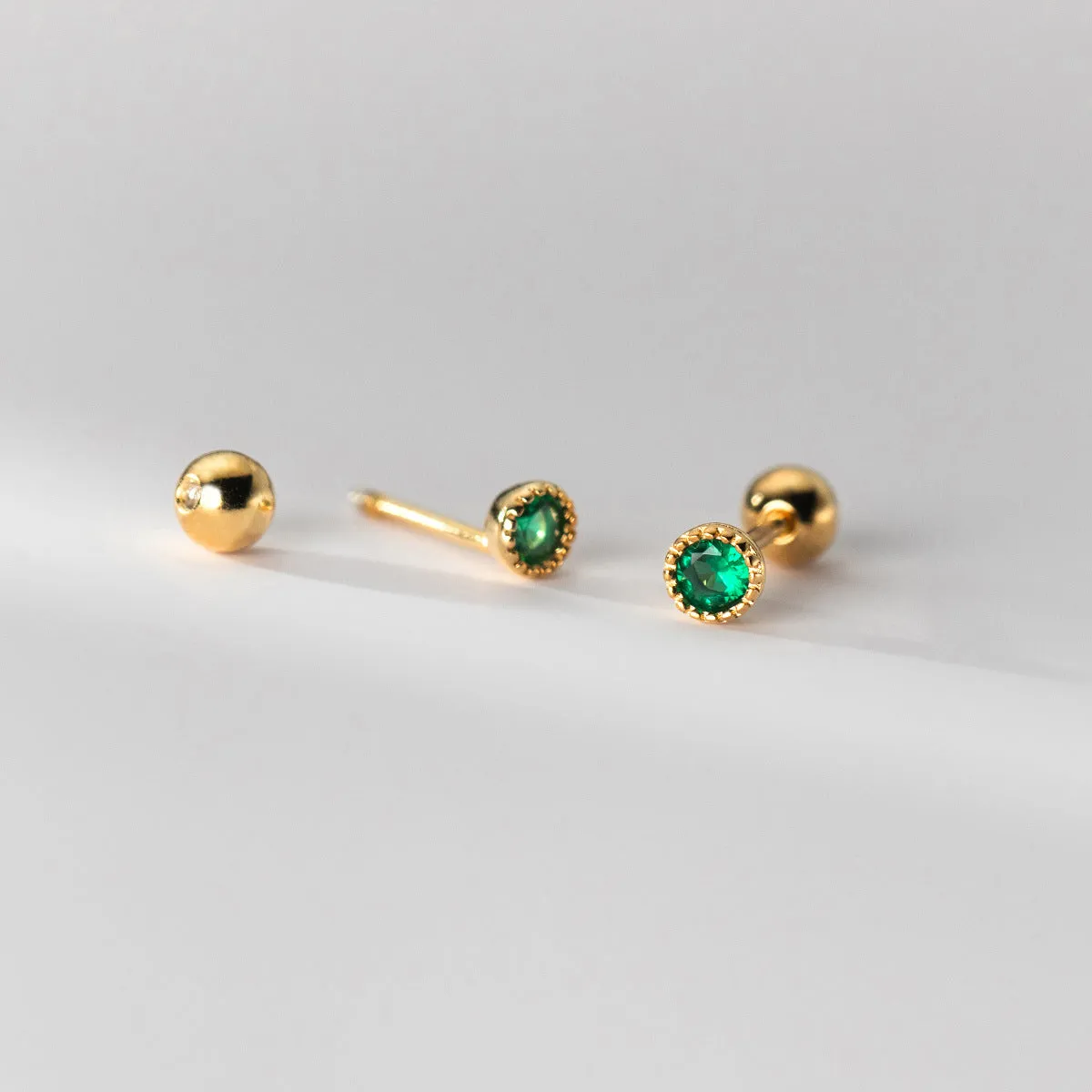 Small Round Green/Purple/White CZ Screw back Studs Earrings - ESB011
