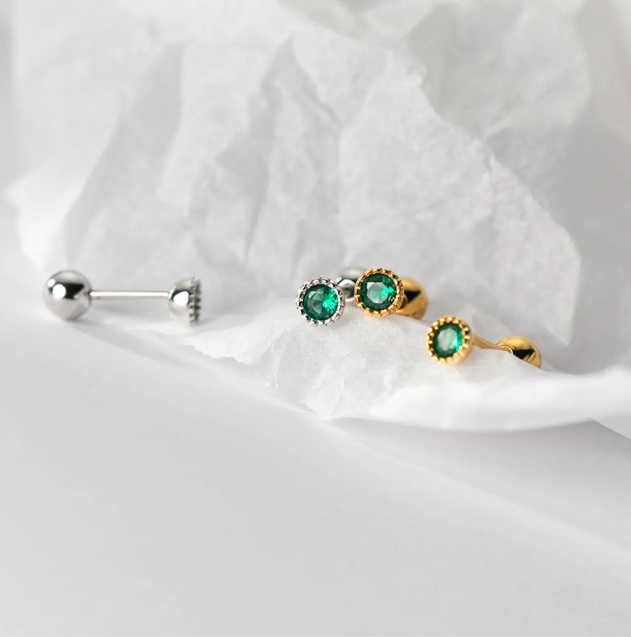 Small Round Green/Purple/White CZ Screw back Studs Earrings - ESB011