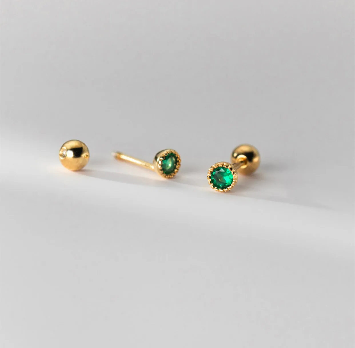 Small Round Green/Purple/White CZ Screw back Studs Earrings - ESB011