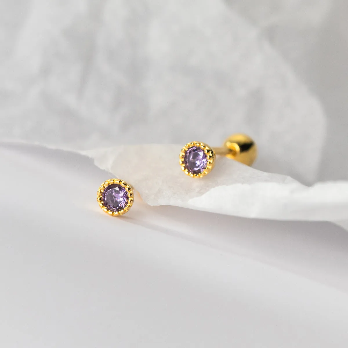 Small Round Green/Purple/White CZ Screw back Studs Earrings - ESB011