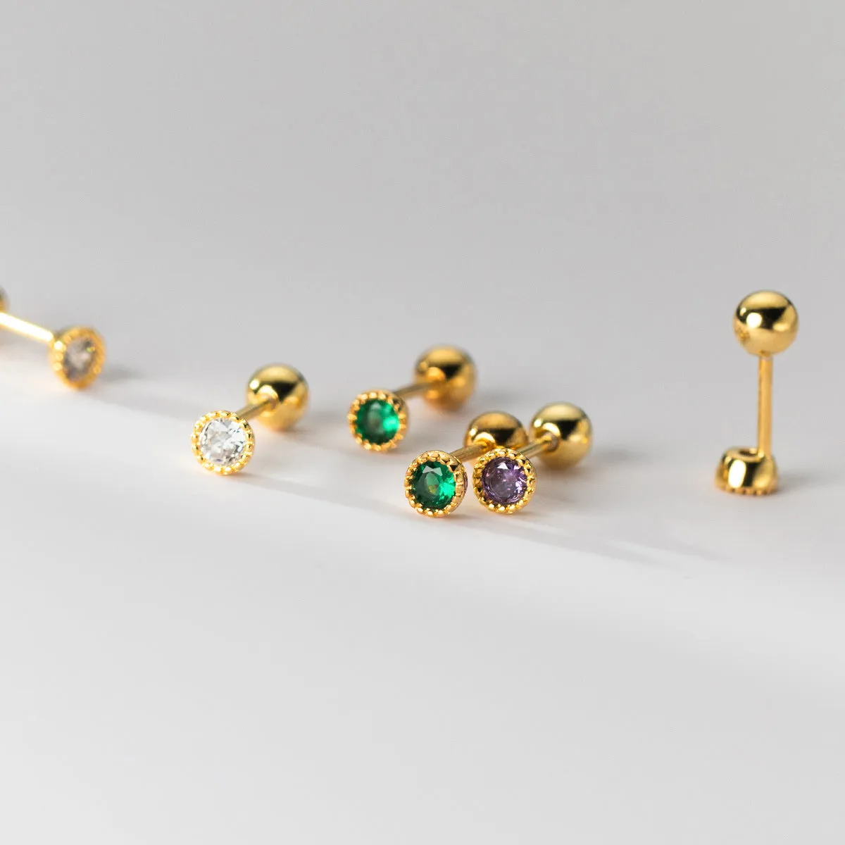 Small Round Green/Purple/White CZ Screw back Studs Earrings - ESB011