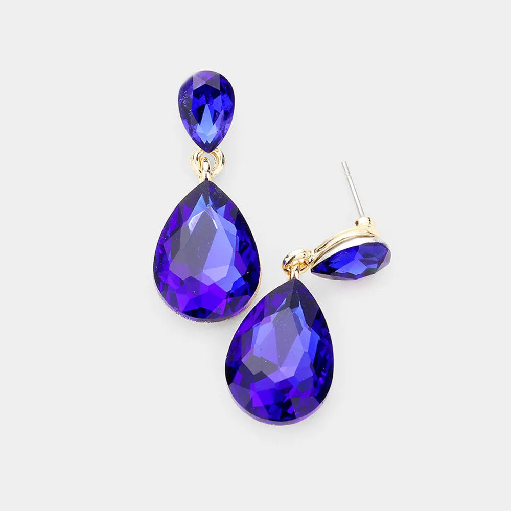 Small Sapphire Crystal Teardrop Dangle Earrings | Little Girls | Older Girls Interview | 488242