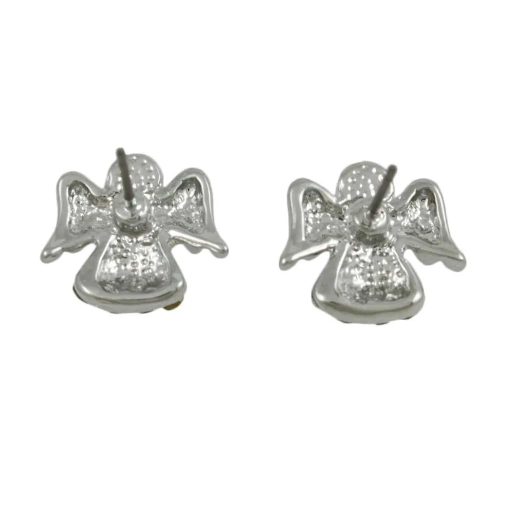 Small Silver Crystal Angel Stud Pierced Earring - REC907