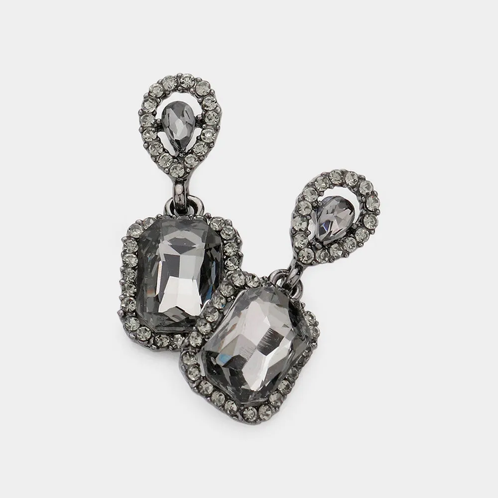 Small Square Black Diamond Dangle Pageant Earrings | Interview Earrings | 609780