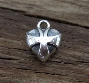 Small Sterling Silver Heart Charm with Cross Accent Charm and Pendant (one) (N)