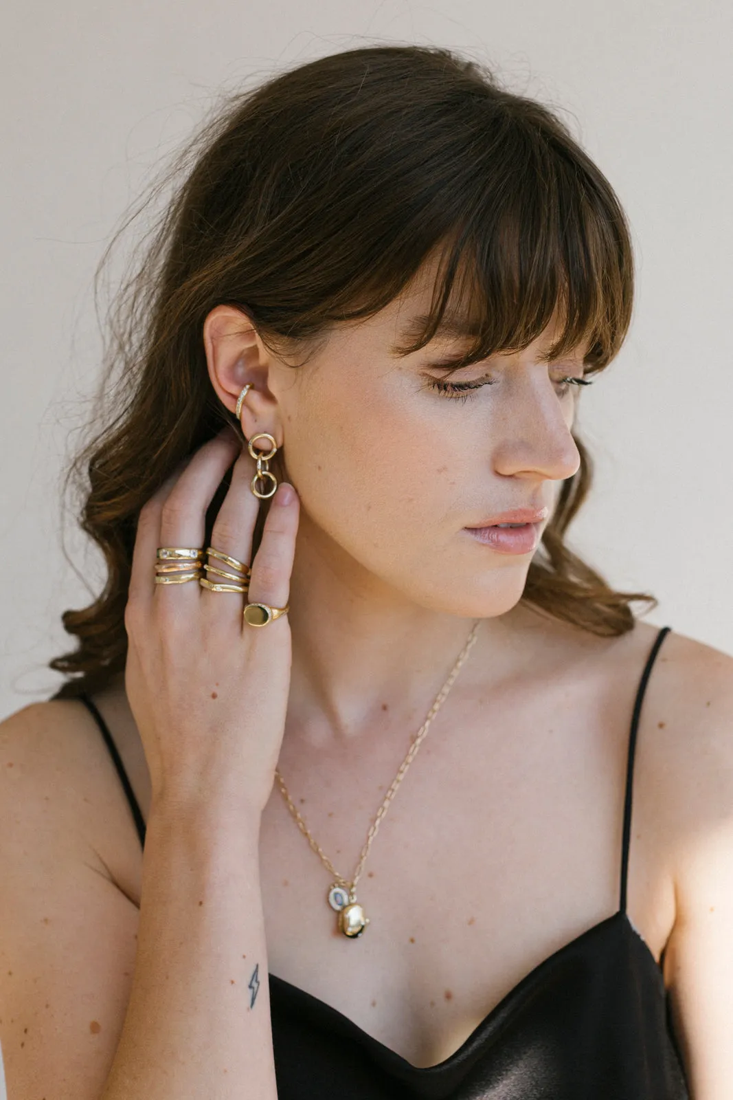 Small Triple Gold & Diamond Hoop Earrings
