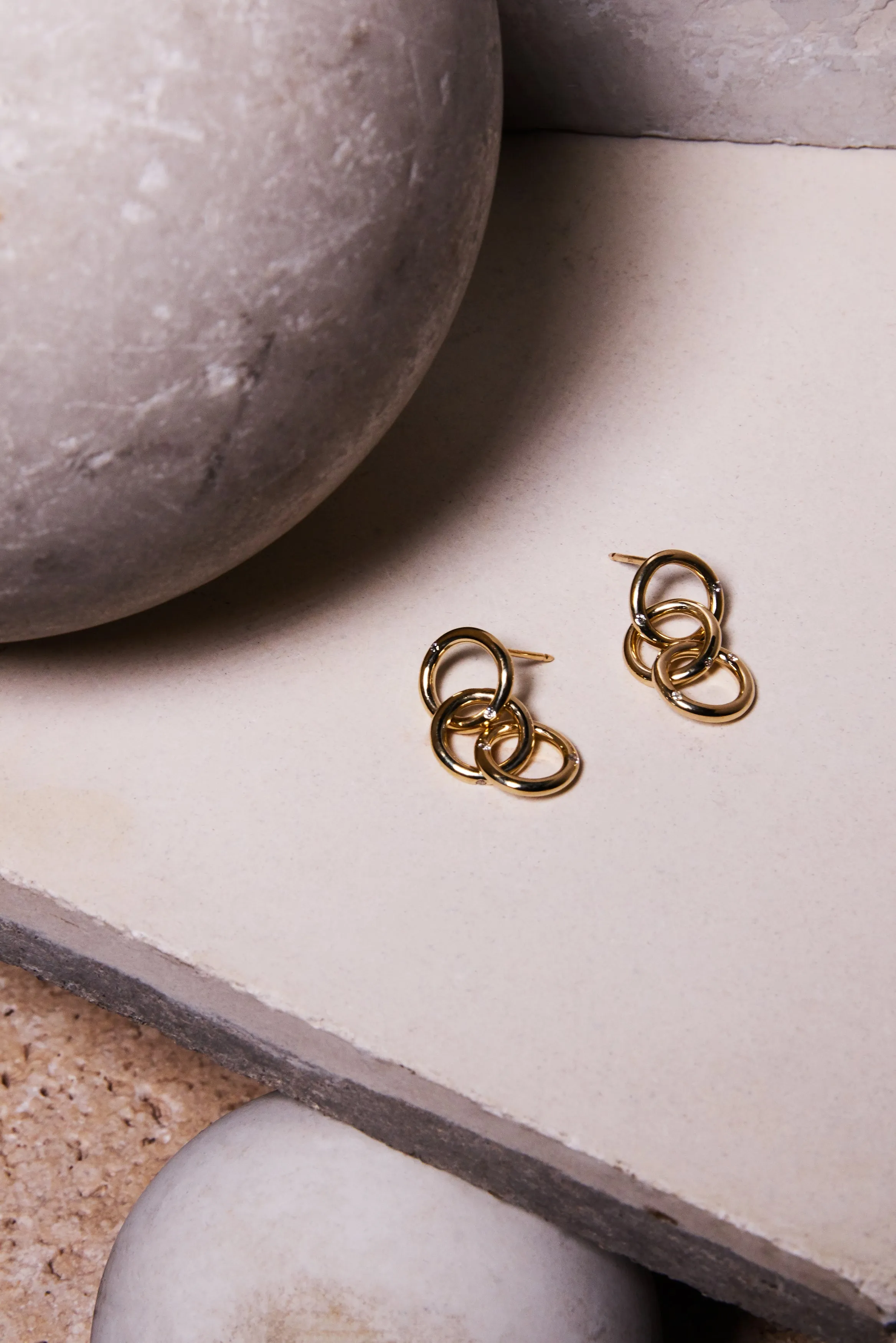 Small Triple Gold & Diamond Hoop Earrings