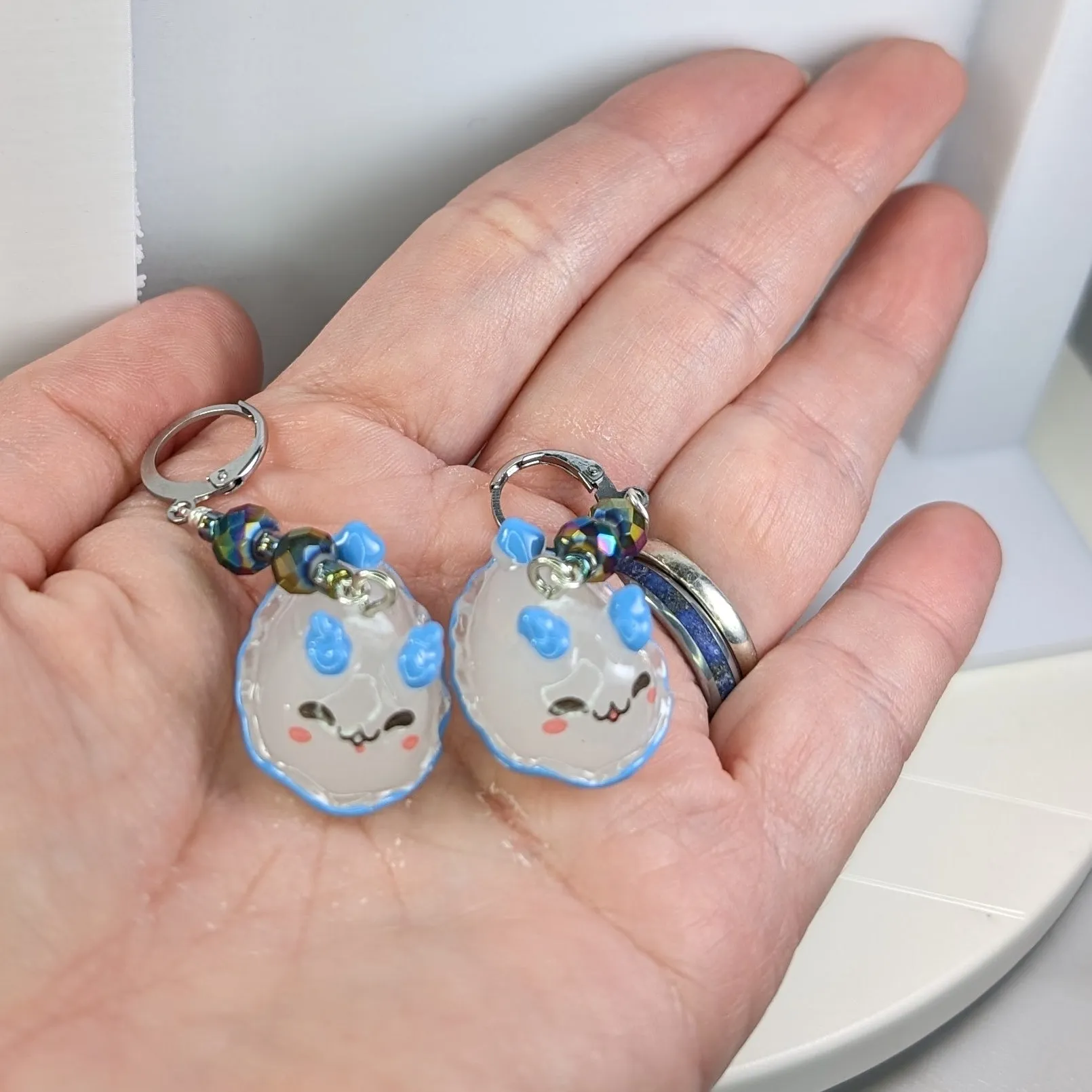 Snow Bunny Nudibranch Earrings & Stitch Markers