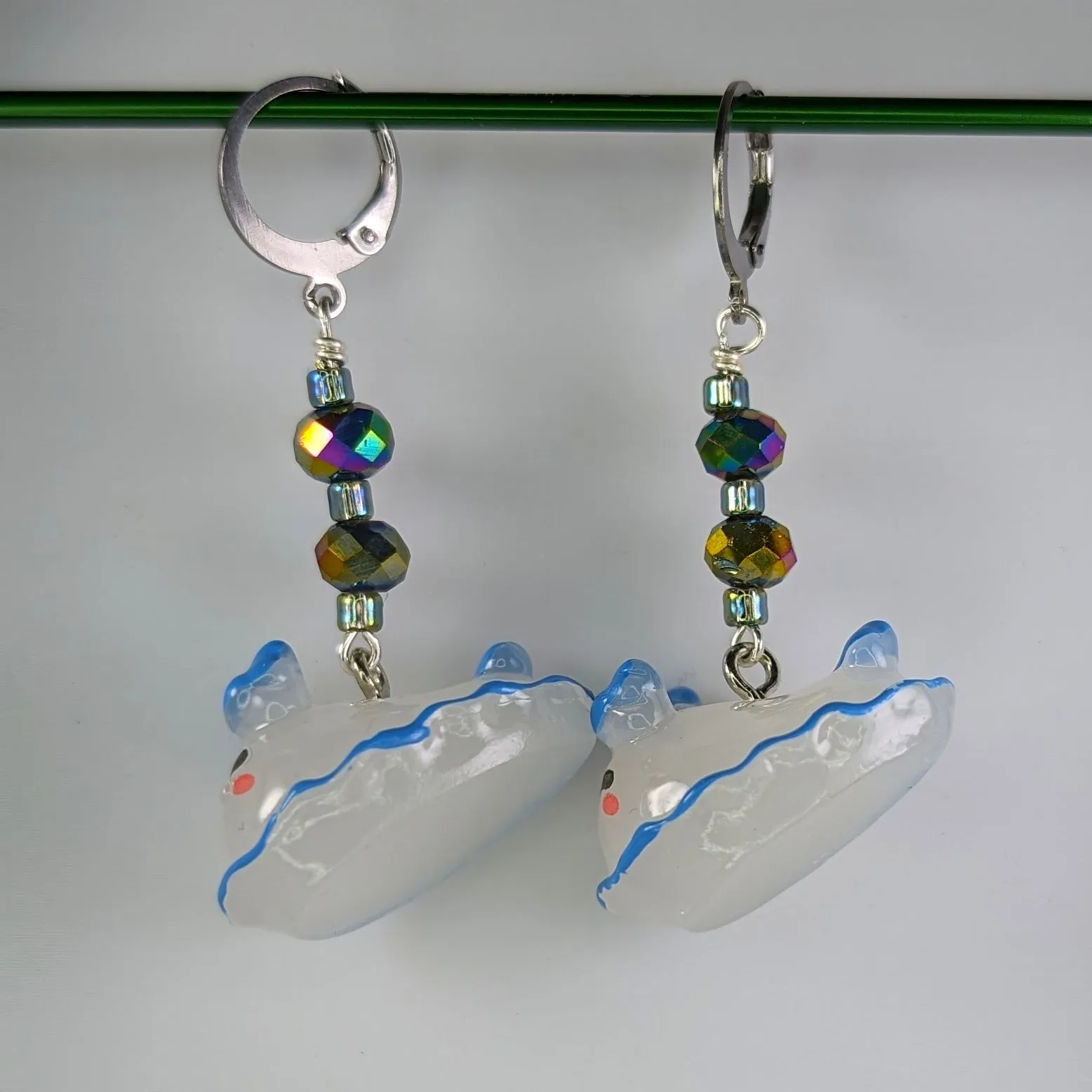 Snow Bunny Nudibranch Earrings & Stitch Markers