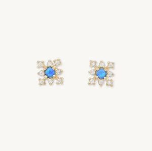 Snowflake Blue Opal Sapphire Stud Earrings