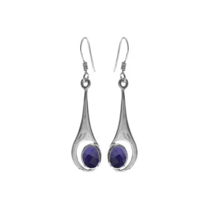 Solid drop earrings with oval sapphire quartz