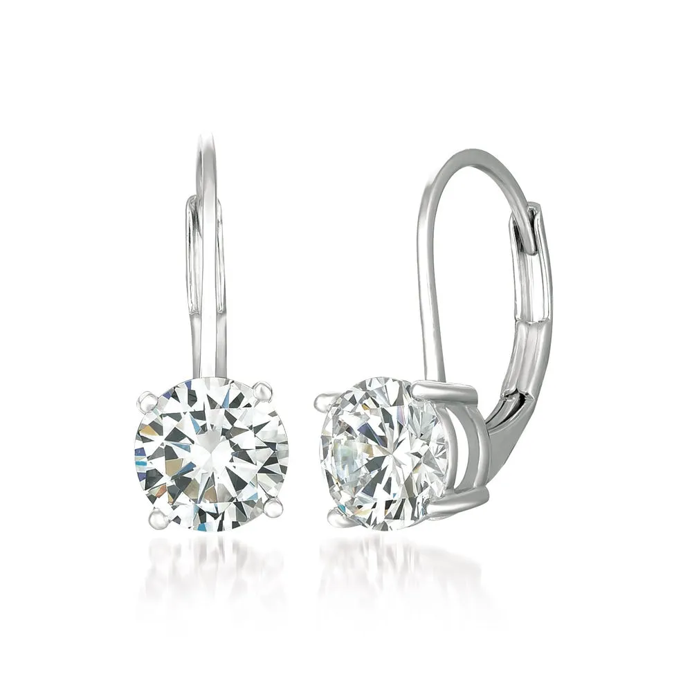Solitaire Brilliant Cut Leverback Drop Earrings Finished in Pure Platinum SKU: 900224L00CZ